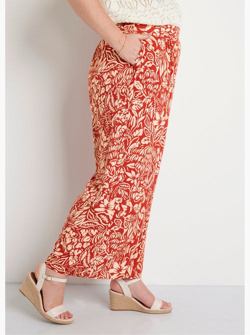 Pantalon large taille élastiquée fleuri ou uni - Afibel - Kiabi