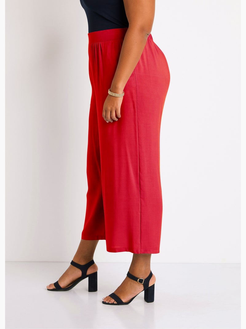 Pantalon large taille élastiquée fleuri ou uni - Afibel Tomette - Kiabi