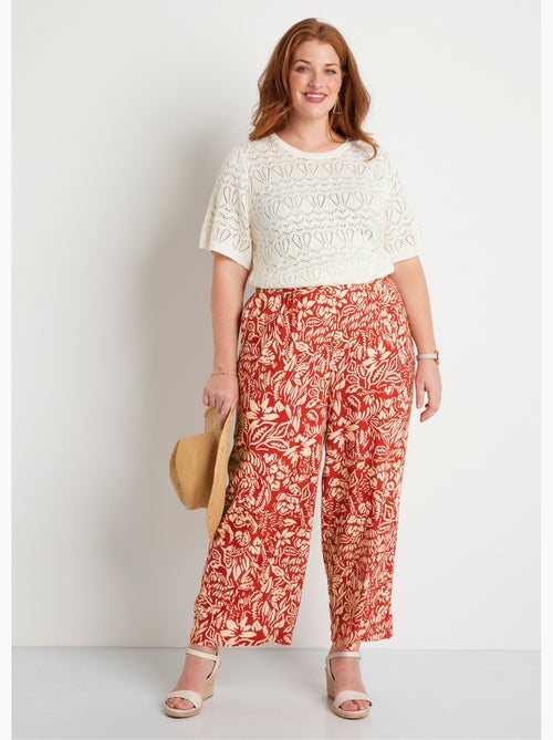 Pantalon large taille élastiquée fleuri ou uni - Afibel - Kiabi