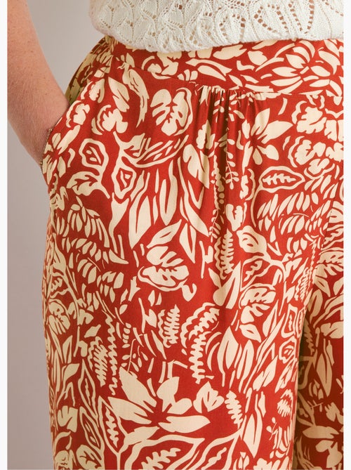 Pantalon large taille élastiquée fleuri ou uni - Afibel - Kiabi