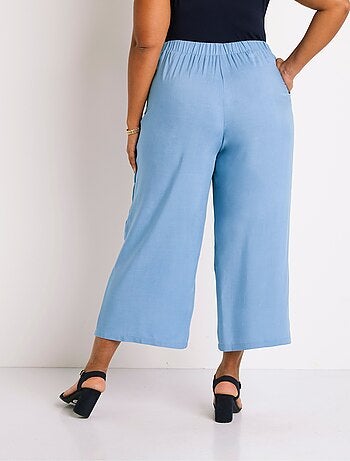 Pantalon large taille élastiquée fleuri ou uni