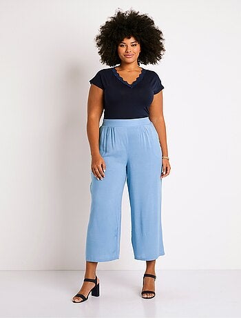 Pantalon large taille élastiquée fleuri ou uni