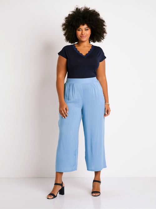 Pantalon large taille élastiquée fleuri ou uni - Kiabi