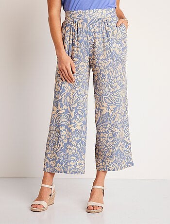 Pantalon large taille élastiquée fleuri ou uni
