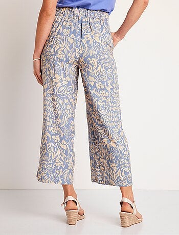 Pantalon large taille élastiquée fleuri ou uni