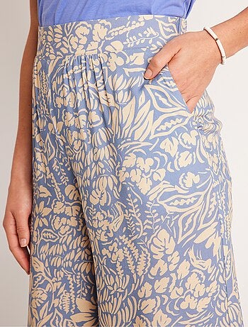 Pantalon large taille élastiquée fleuri ou uni
