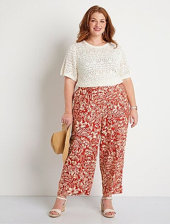 Pantalon large taille élastiquée fleuri ou uni