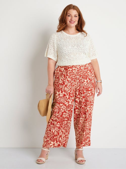 Pantalon large taille élastiquée fleuri ou uni - Kiabi