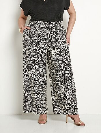Pantalon large taille élastiquée fleuri ou uni