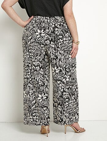 Pantalon large taille élastiquée fleuri ou uni