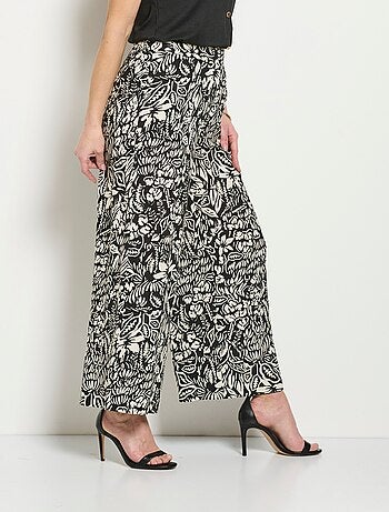 Pantalon large taille élastiquée fleuri ou uni
