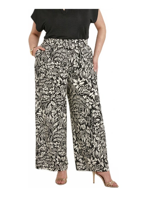 Pantalon large taille élastiquée fleuri ou uni - Kiabi