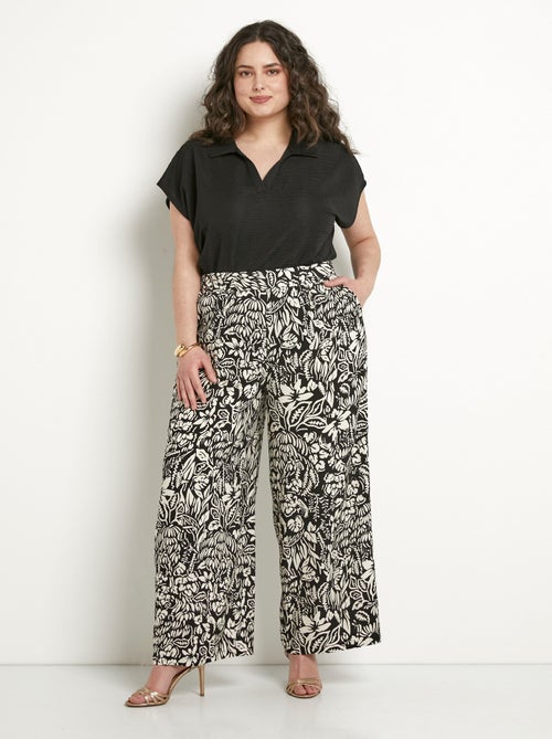 Pantalon large taille élastiquée fleuri ou uni - Kiabi