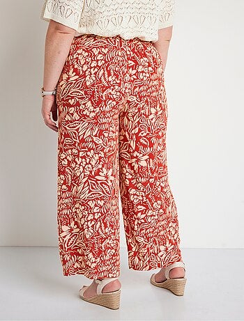 Pantalon large taille élastiquée fleuri ou uni