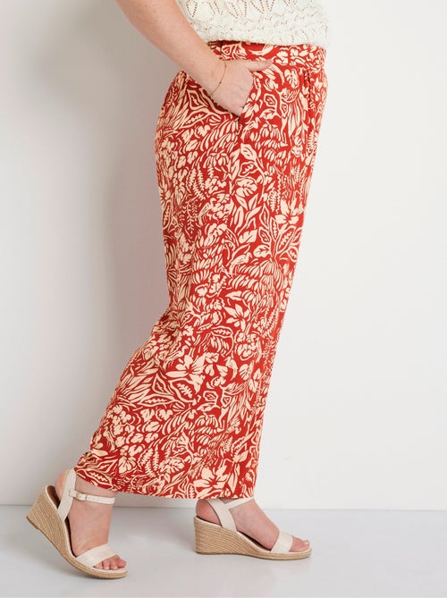 Pantalon large taille élastiquée fleuri ou uni - Kiabi