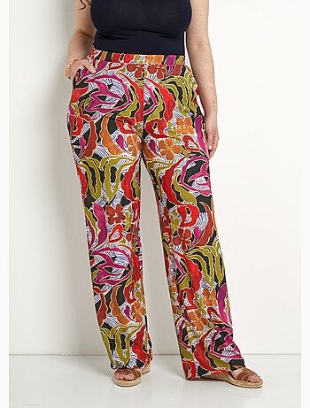 Pantalon large taille élastiquée imprimé - Afibel