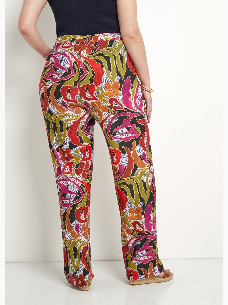 Pantalon large taille élastiquée imprimé - Afibel Noir Violet - Kiabi