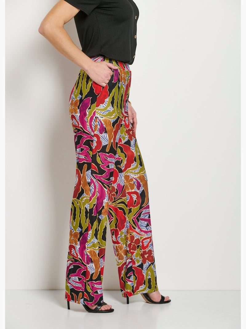 Pantalon large taille élastiquée imprimé - Afibel Noir Violet - Kiabi