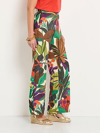 Pantalon large taille élastiquée imprimé