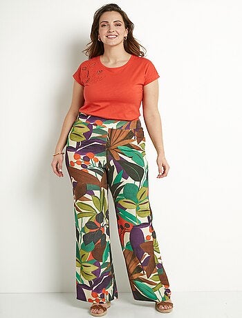 Pantalon large taille élastiquée imprimé