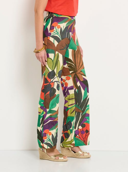 Pantalon large taille élastiquée imprimé - Kiabi