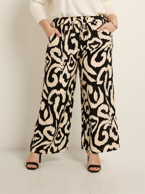 Pantalon large taille élastiquée, imprimé - Kiabi