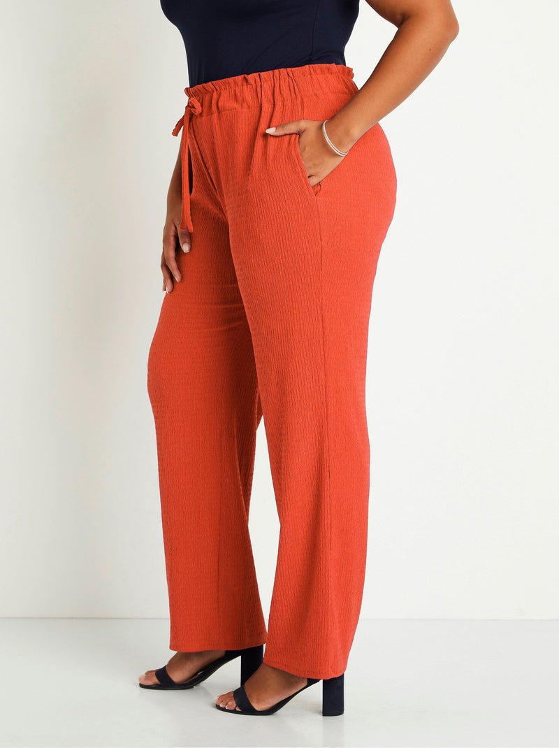 Pantalon large taille élastiquée maille - Afibel Orange - Kiabi