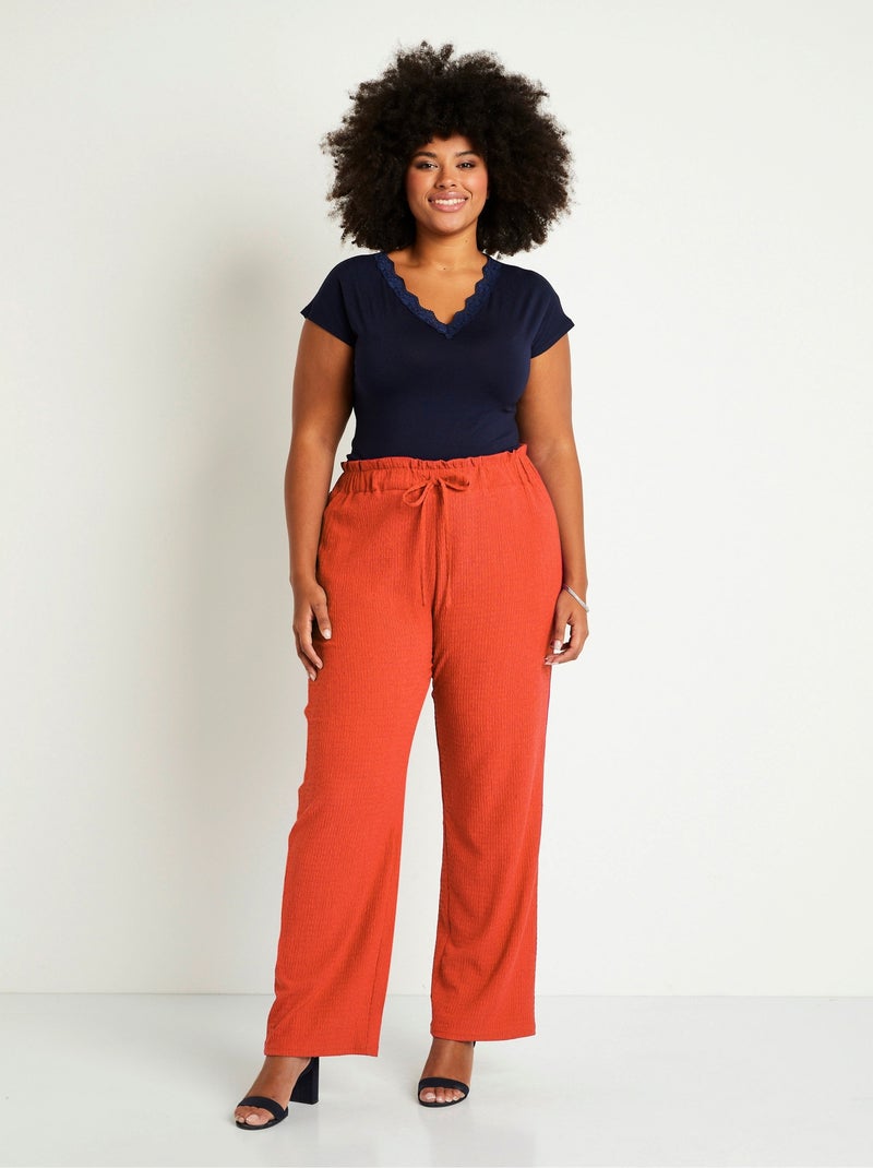 Pantalon large taille élastiquée maille - Afibel Orange - Kiabi