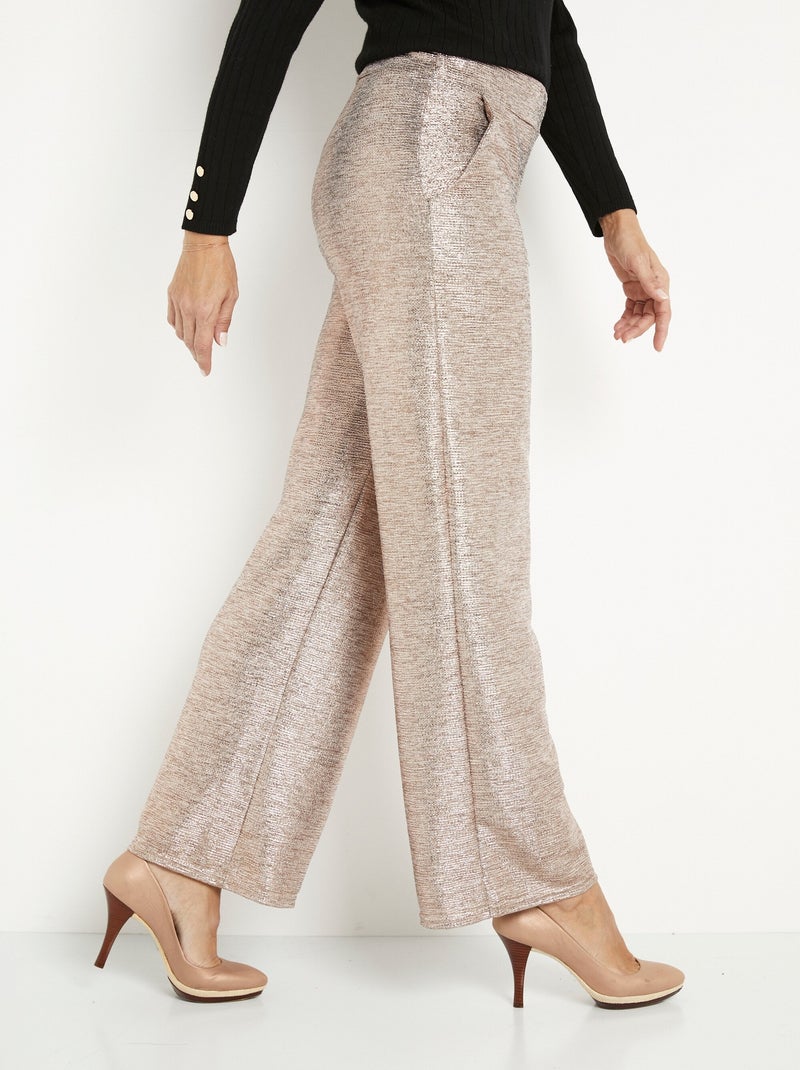 Pantalon large taille élastiquée maille brillante - Afibel Cuivre - Kiabi