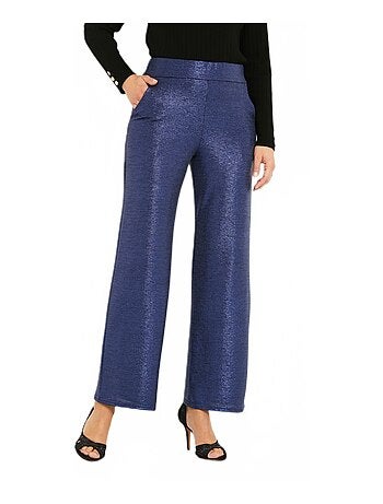 Pantalon large taille élastiquée maille brillante
