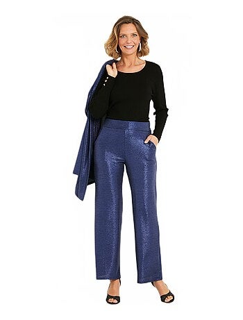 Pantalon large taille élastiquée maille brillante