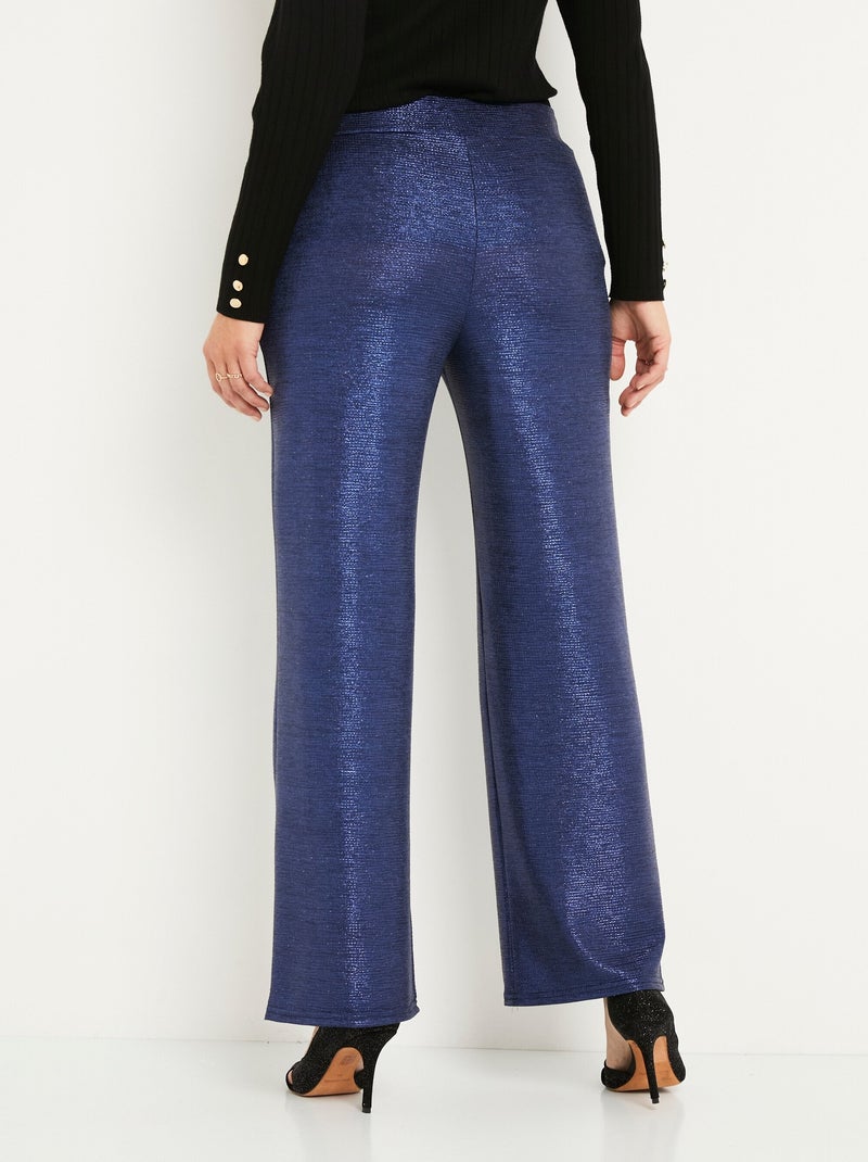 Pantalon large taille élastiquée maille brillante Bleu nuit - Kiabi