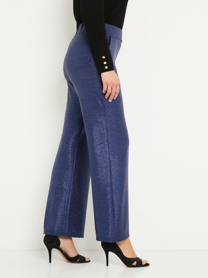 Pantalon large taille élastiquée maille brillante Bleu nuit - Kiabi