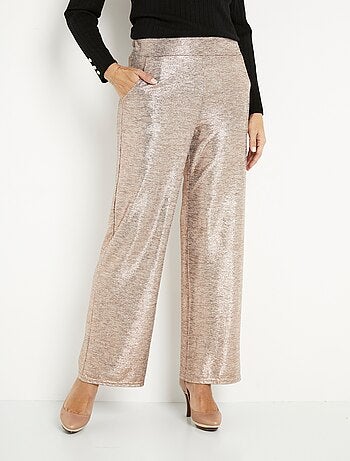 Pantalon large taille élastiquée maille brillante