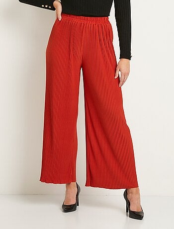 Pantalon large taille élastiquée maille plissée - Afibel