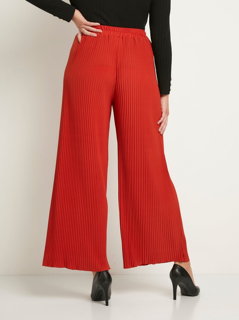 Pantalon large taille élastiquée maille plissée - Afibel Orange - Kiabi