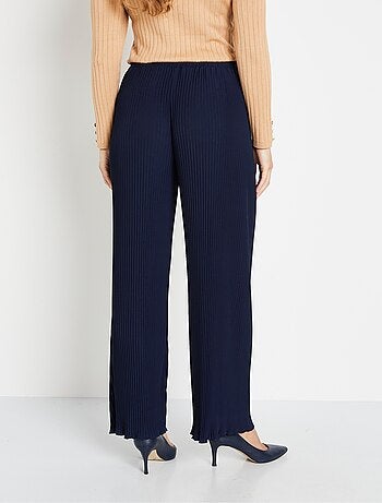 Pantalon large taille élastiquée maille plissée