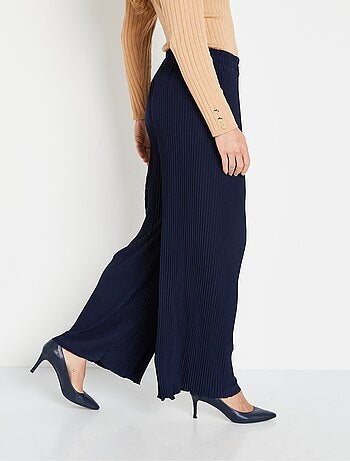 Pantalon large taille élastiquée maille plissée