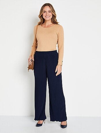Pantalon large taille élastiquée maille plissée