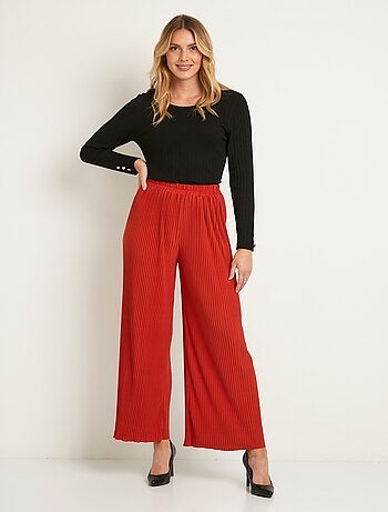 Pantalon large taille élastiquée maille plissée
