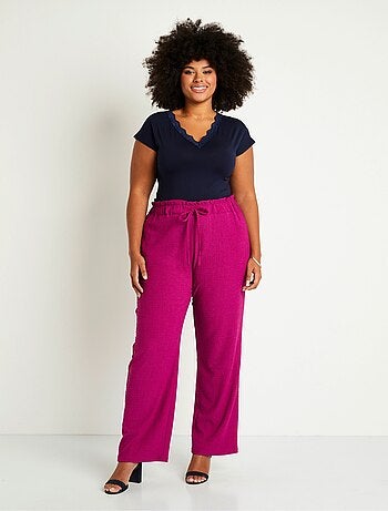 Pantalon large taille élastiquée maille