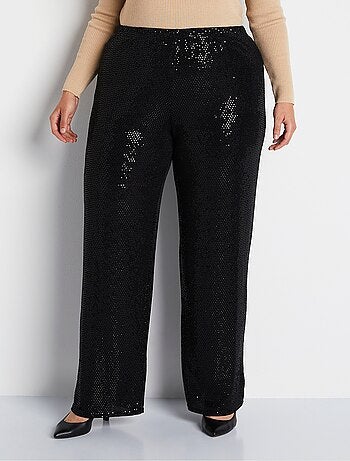 Pantalon large taille élastiquée maille sequins - AFIBEL