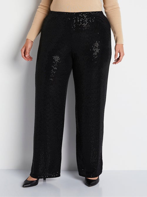 Pantalon large taille élastiquée maille sequins - AFIBEL - Kiabi