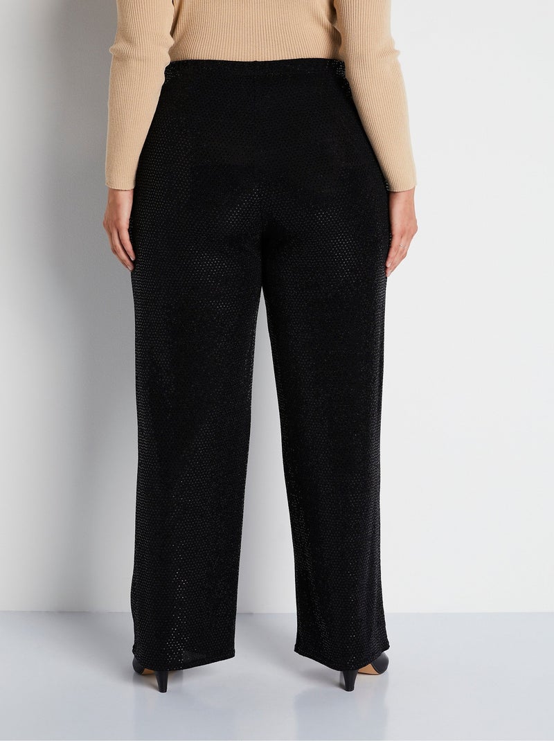 Pantalon large taille élastiquée maille sequins - AFIBEL Noir - Kiabi