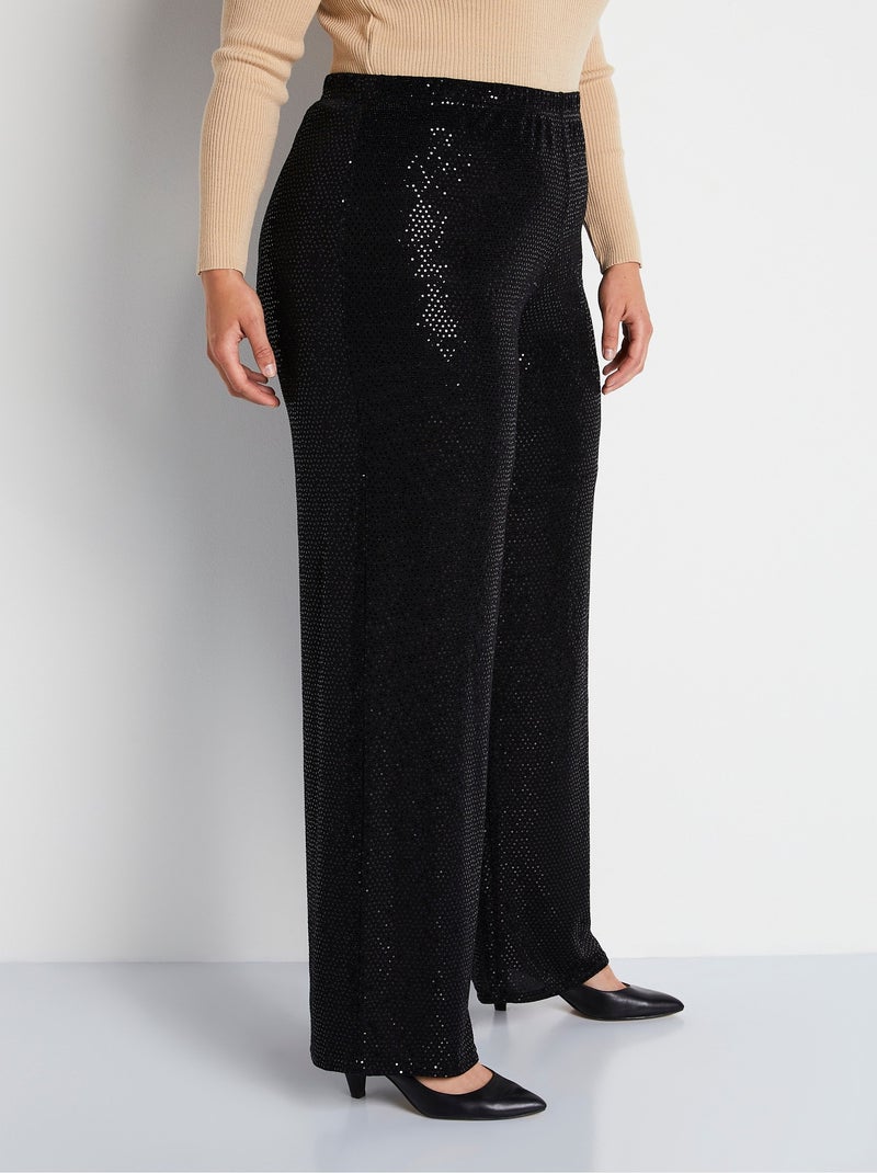 Pantalon large taille élastiquée maille sequins - AFIBEL Noir - Kiabi