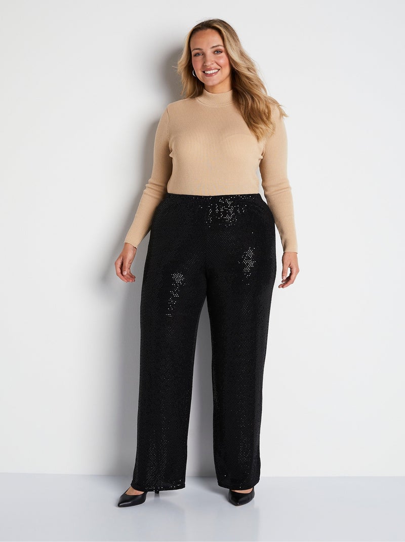 Pantalon large taille élastiquée maille sequins - AFIBEL Noir - Kiabi