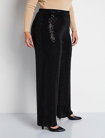 Pantalon large taille élastiquée maille sequins