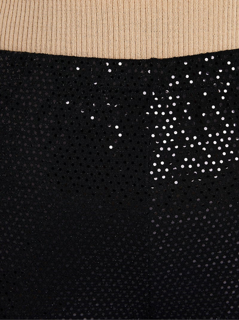 Pantalon large taille élastiquée maille sequins Noir - Kiabi