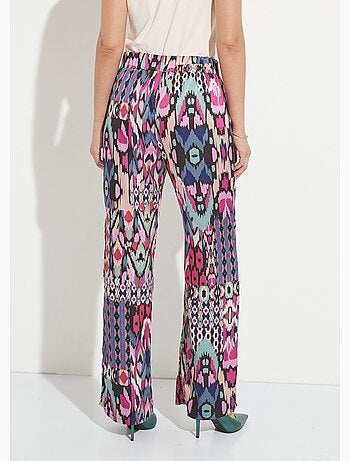 Pantalon large taille élastiquée satin imprimé - Afibel