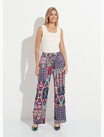 Pantalon large taille élastiquée satin imprimé - Afibel